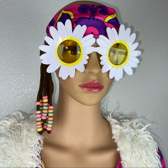 Groovy Hippy Go-Go Psychedelic Neon Mini Dress Costume - Picture 8 of 14